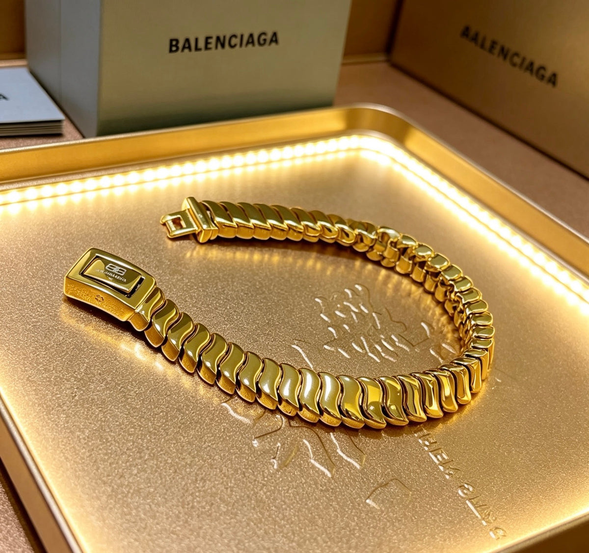 Geometric Emblem Bracelet in Polished Metal-Tone – Design 005 front product view