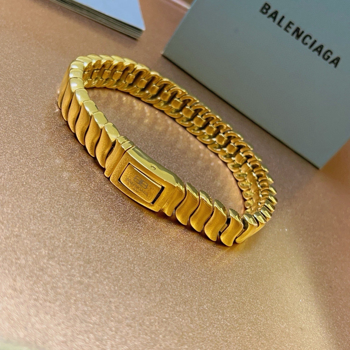 Geometric Emblem Bracelet in Polished Metal-Tone – Design 005 detail view