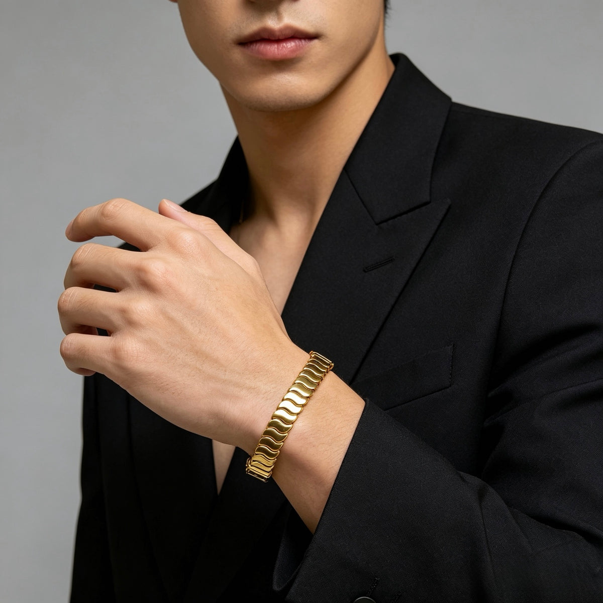 Geometric Emblem Bracelet in Polished Metal-Tone – Design 005 close-up detail