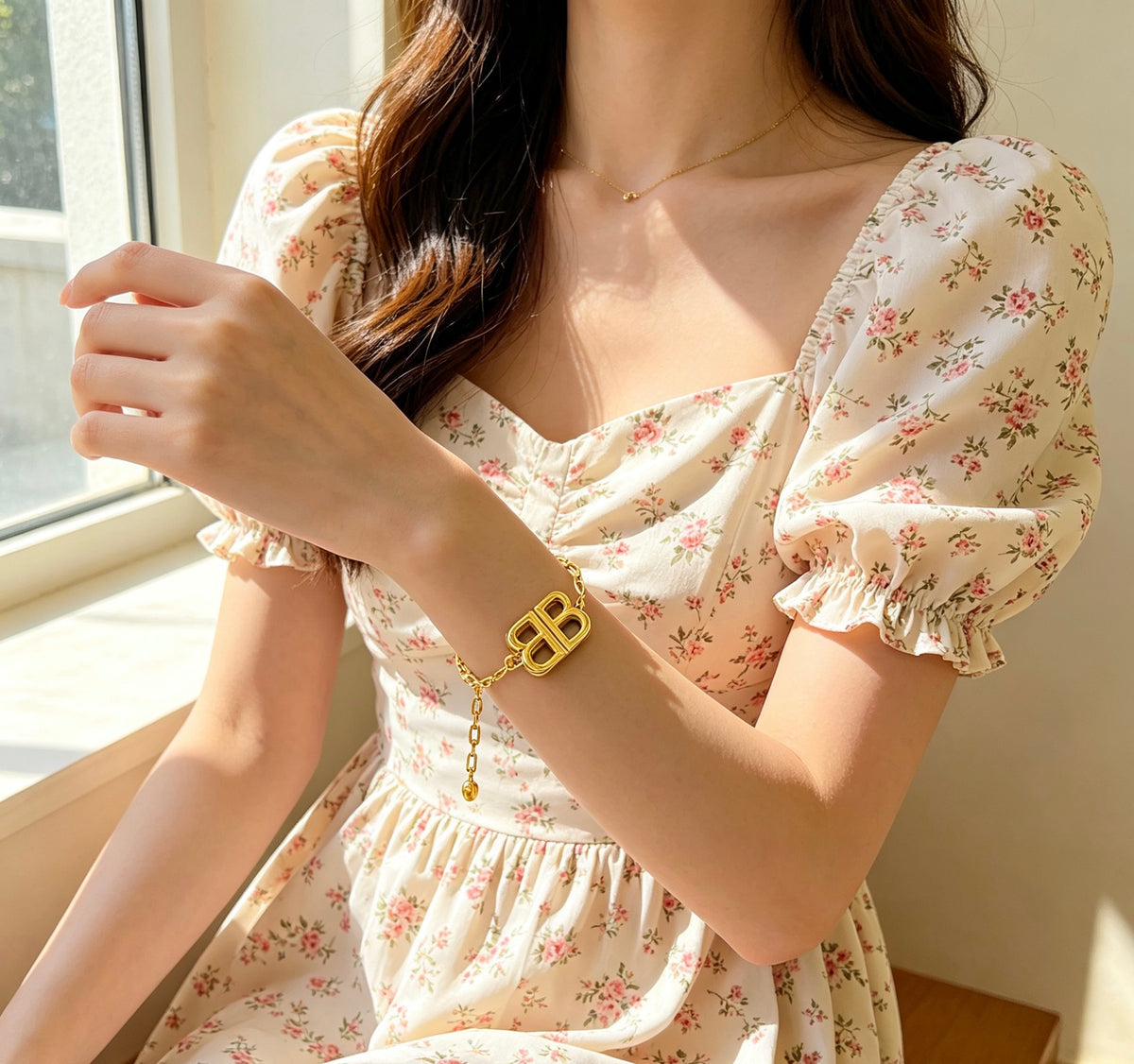 Geometric Emblem Bracelet in Polished Metal-Tone – Design 012 side detail