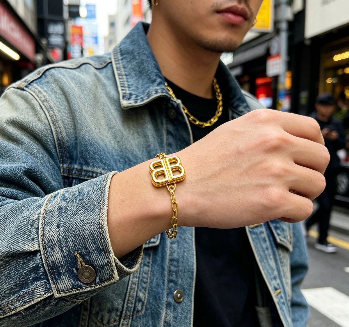 Geometric Emblem Bracelet in Polished Metal-Tone – Design 003 main product view