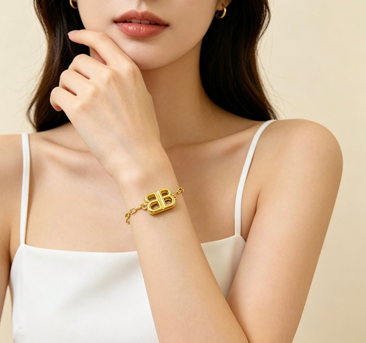 Geometric Emblem Bracelet in Polished Metal-Tone – Design 012 detail view