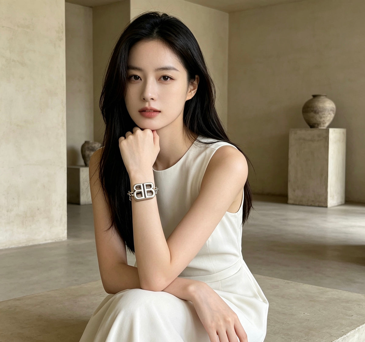 Geometric Emblem Bracelet in Polished Metal-Tone – Design 002 front product view