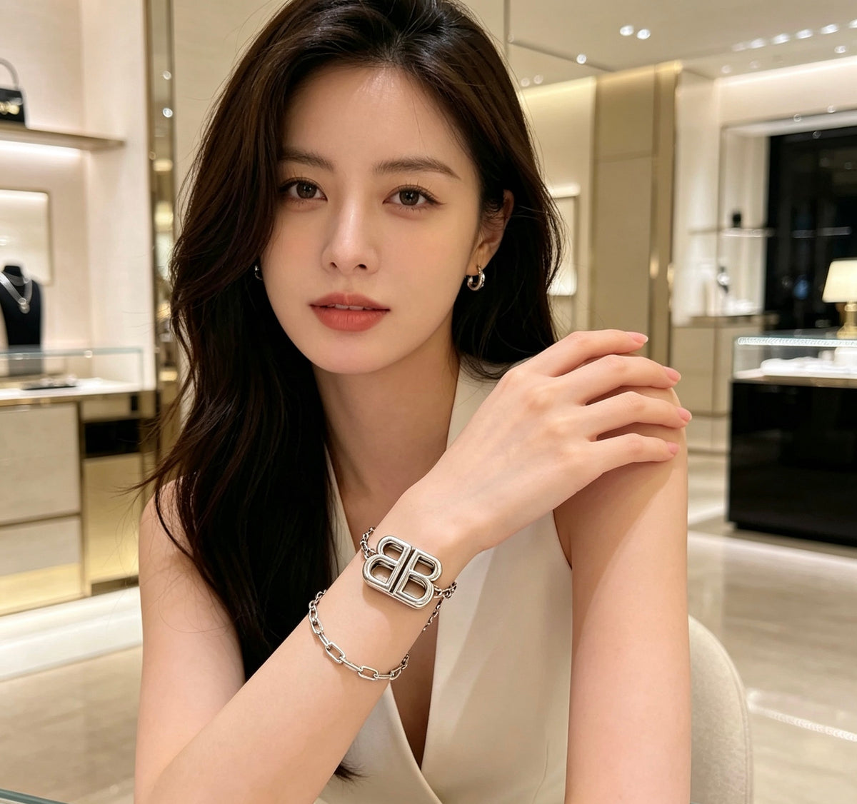 Geometric Emblem Bracelet in Polished Metal-Tone – Design 002 styled product view