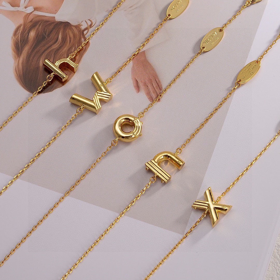 Letter Emblem Bracelet in Polished Metal-Tone – Design 005 side detail