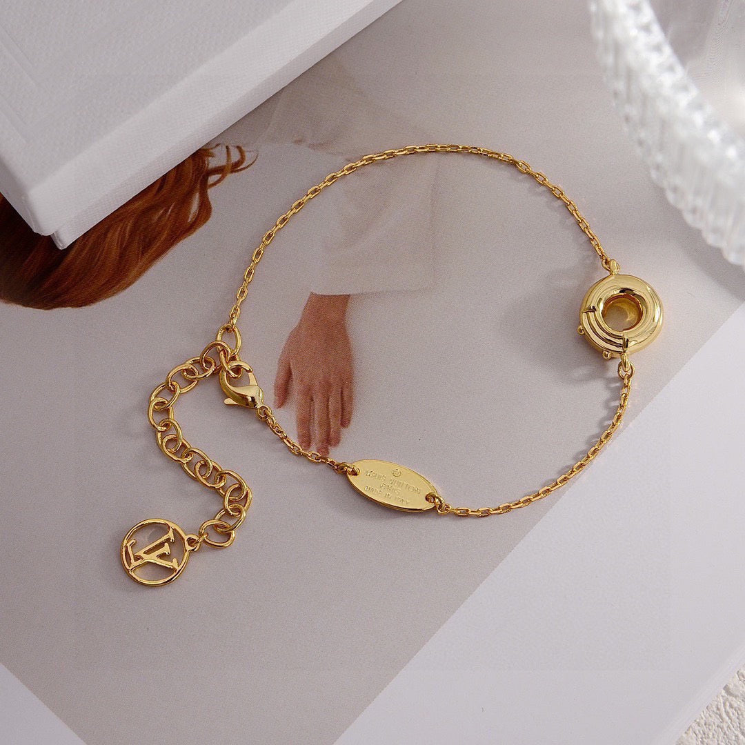 Letter Emblem Bracelet in Polished Metal-Tone – Design 005 detail view