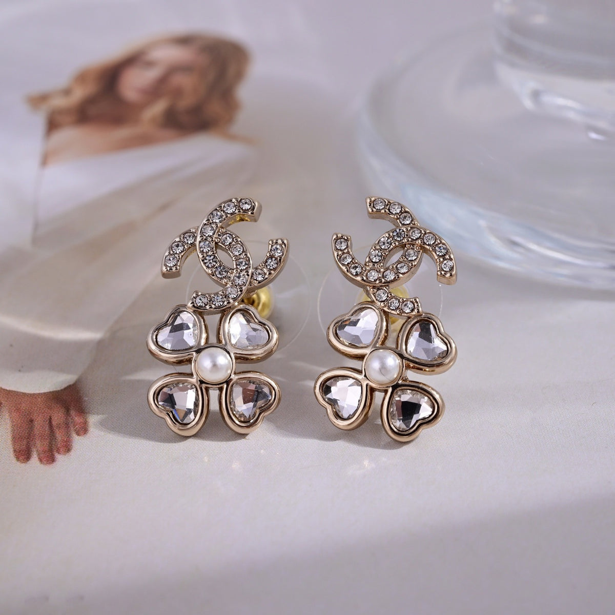 Signature Emblem Stud Earrings in Polished Metal-Tone – Design 005 front product view