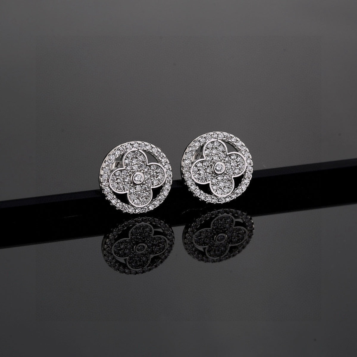 Geometric Emblem Stud Earrings in Polished Metal-Tone – Design 006 main product view