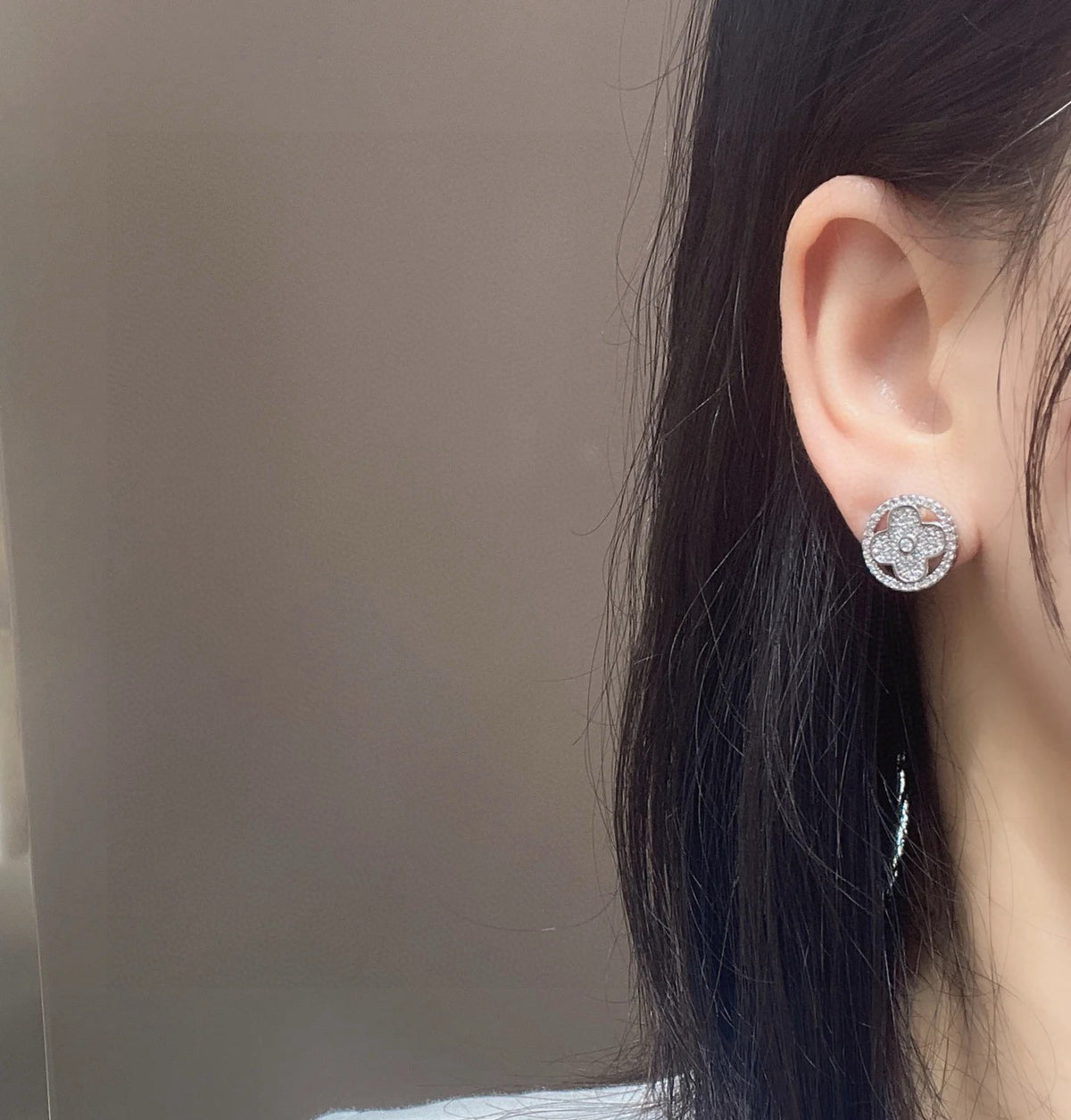Geometric Emblem Stud Earrings in Polished Metal-Tone – Design 002 front product view