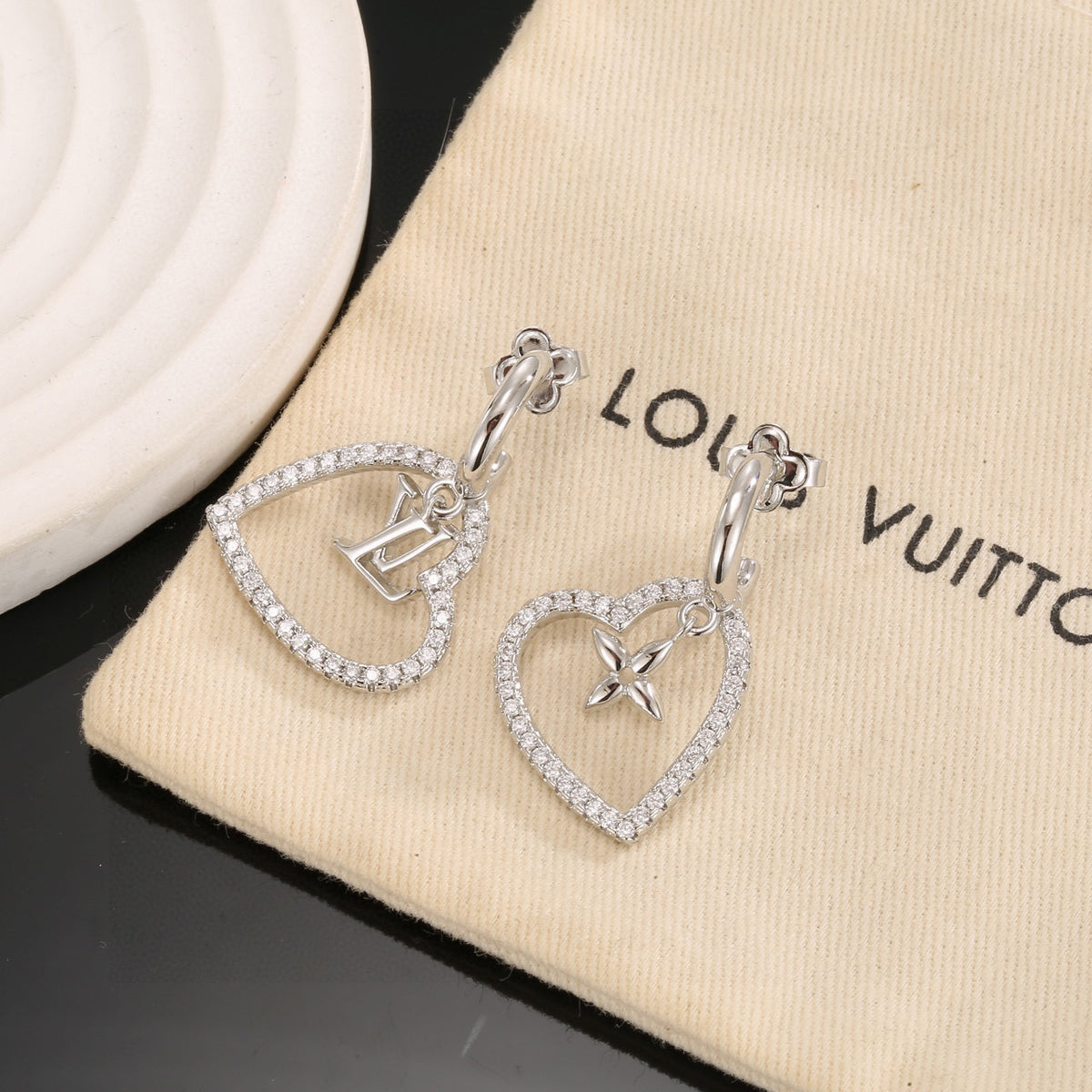 Letter Emblem Stud Earrings in Polished Metal-Tone – Design 008 side detail