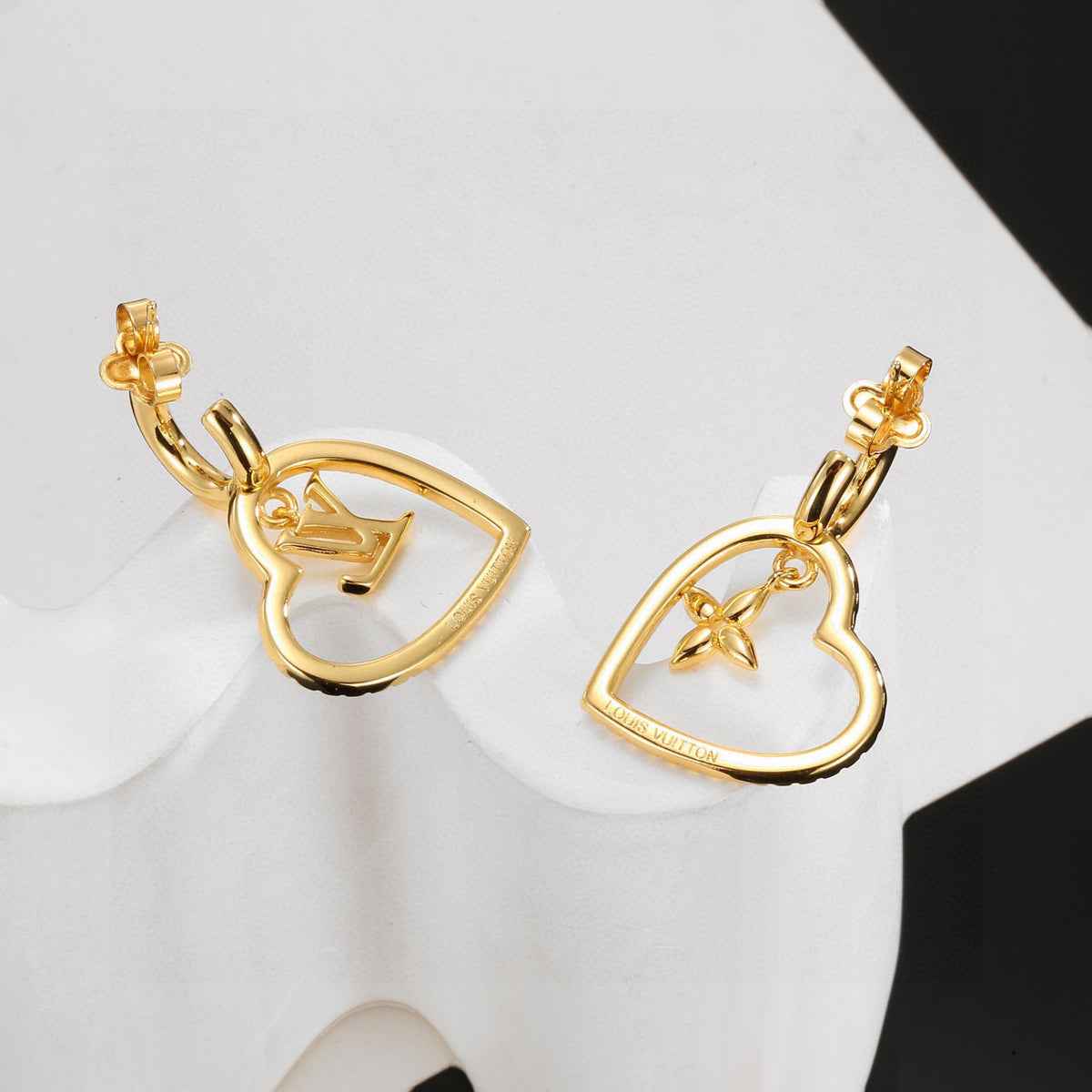 Letter Emblem Stud Earrings in Polished Metal-Tone – Design 008 main product view