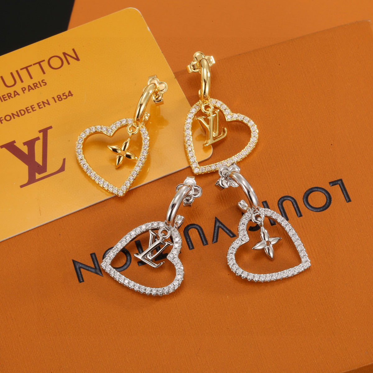 Letter Emblem Stud Earrings in Polished Metal-Tone – Design 005 main product view