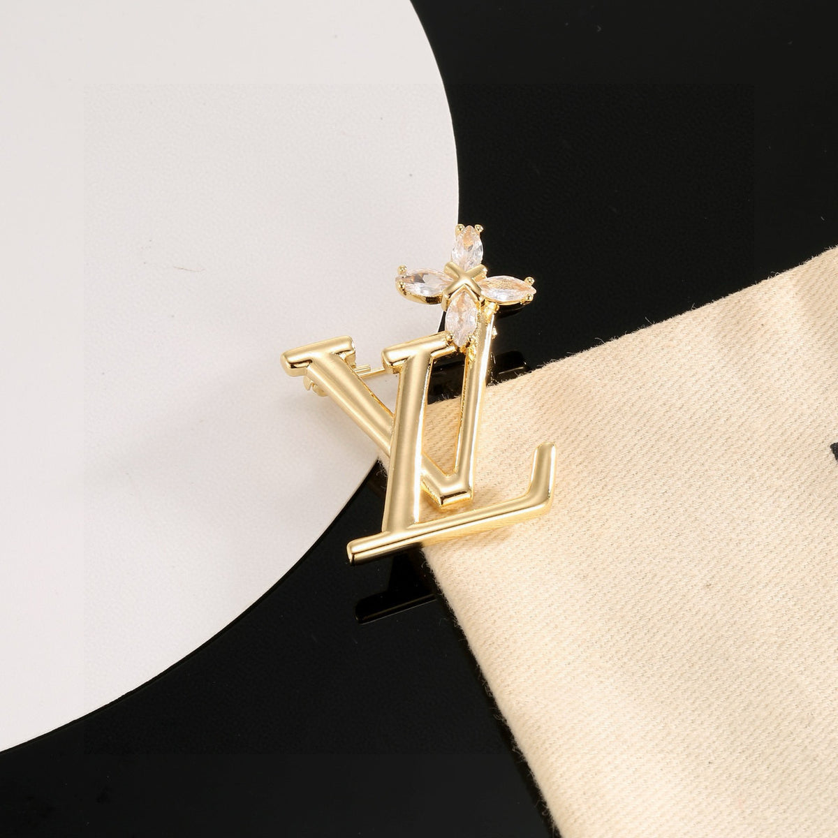 Letter Emblem Brooch in Polished Metal-Tone – Design 001 styled product view