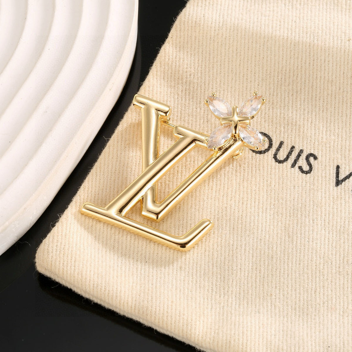 Letter Emblem Brooch in Polished Metal-Tone – Design 001 front product view
