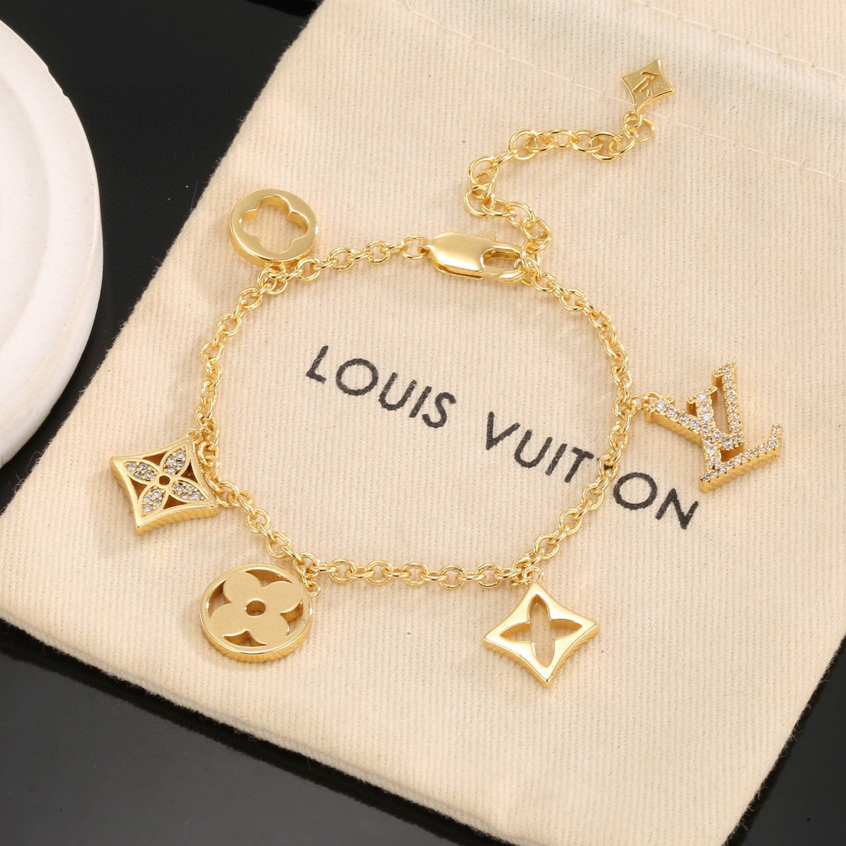 Letter Emblem Bracelet in Polished Metal-Tone – Design 002 main product view