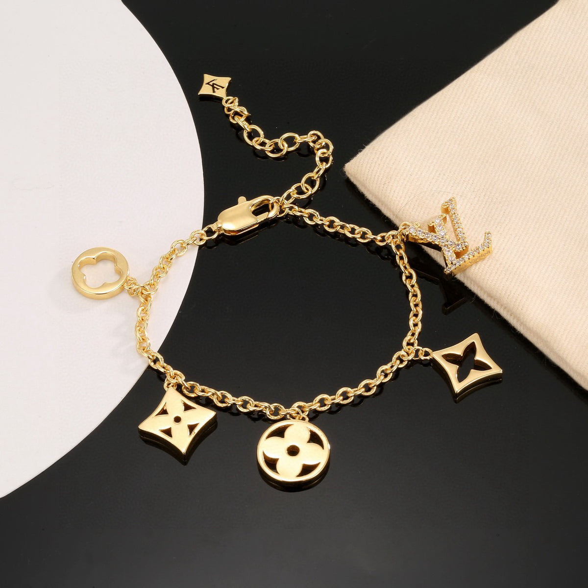 Letter Emblem Bracelet in Polished Metal-Tone – Design 002 side detail