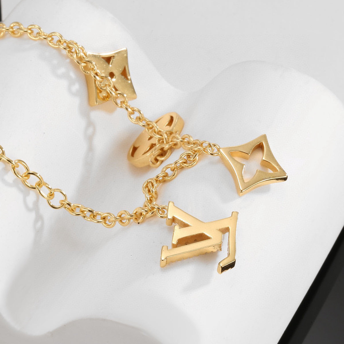 Letter Emblem Bracelet in Polished Metal-Tone – Design 002 close-up detail