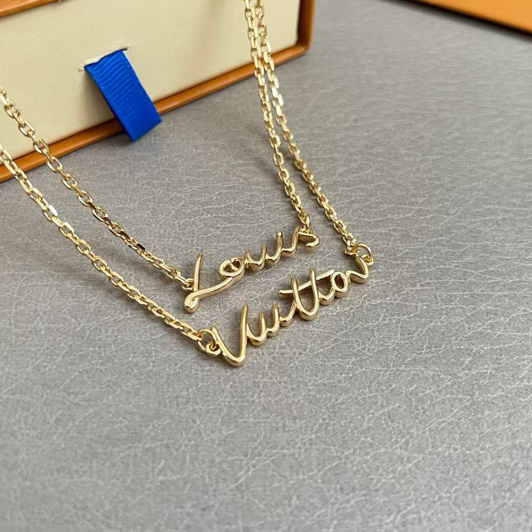 Letter Emblem Pendant Necklace in Polished Metal-Tone – Design 008 styled product view