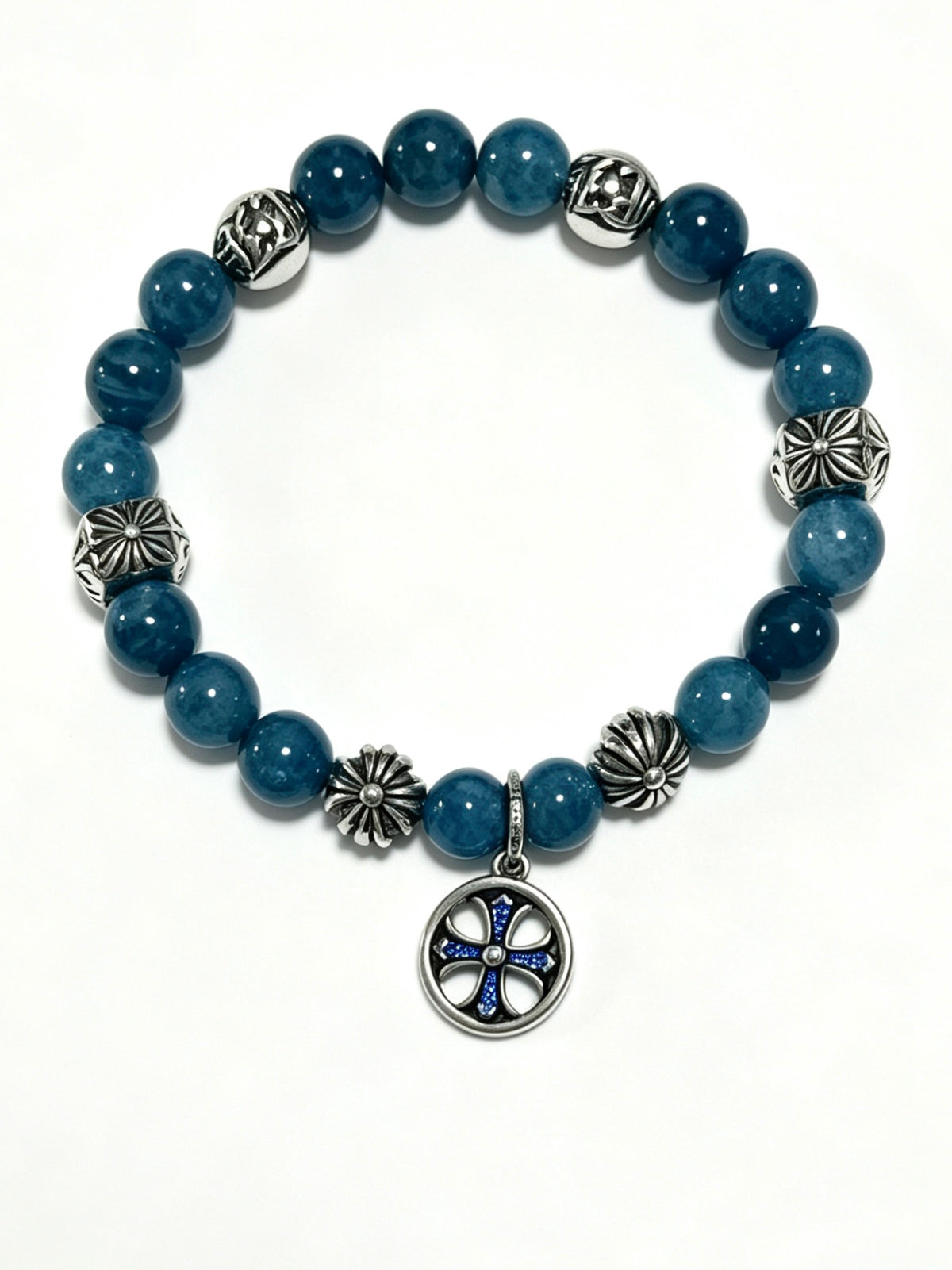 Cross Statement Bracelet in Antique Silver-Tone – Agate Detail – Design 02 front product view