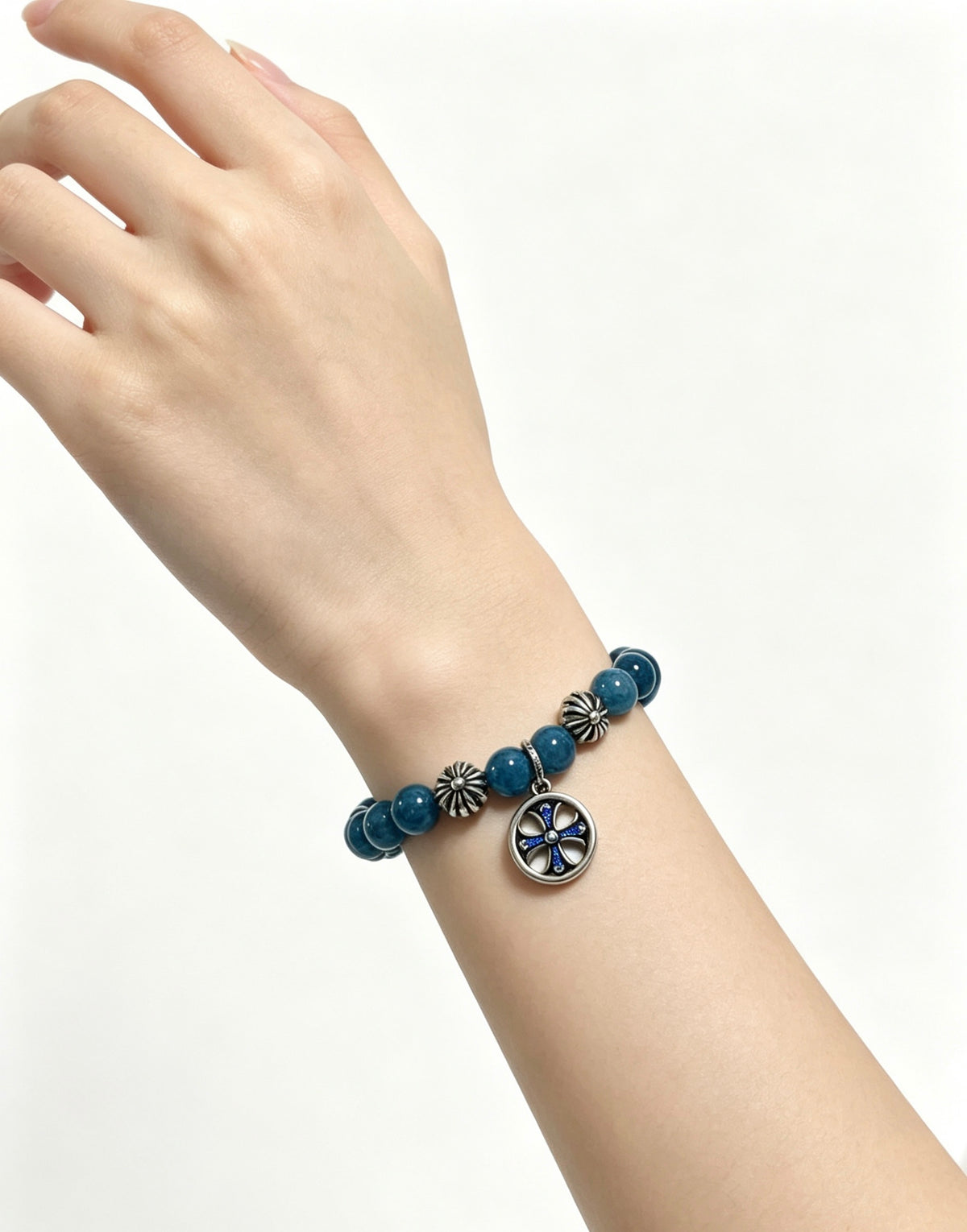 Cross Statement Bracelet in Antique Silver-Tone – Agate Detail – Design 02 main product view