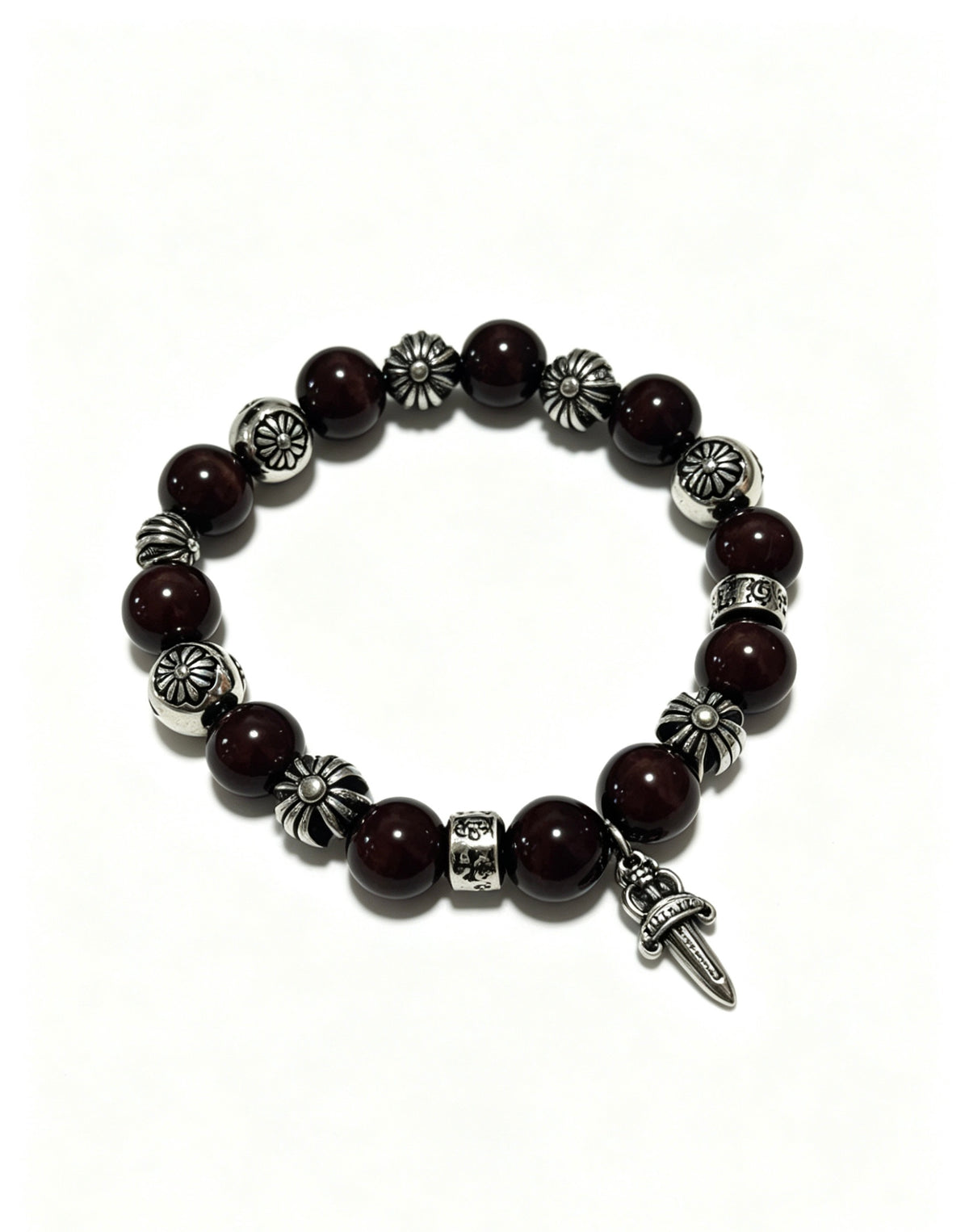 Cross Statement Bracelet in Antique Silver-Tone – Agate Detail front product view