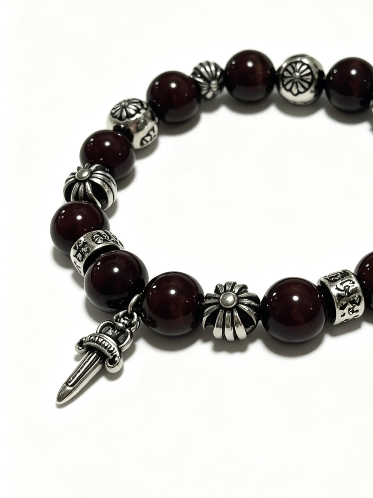 Cross Statement Bracelet in Antique Silver-Tone – Agate Detail close-up detail