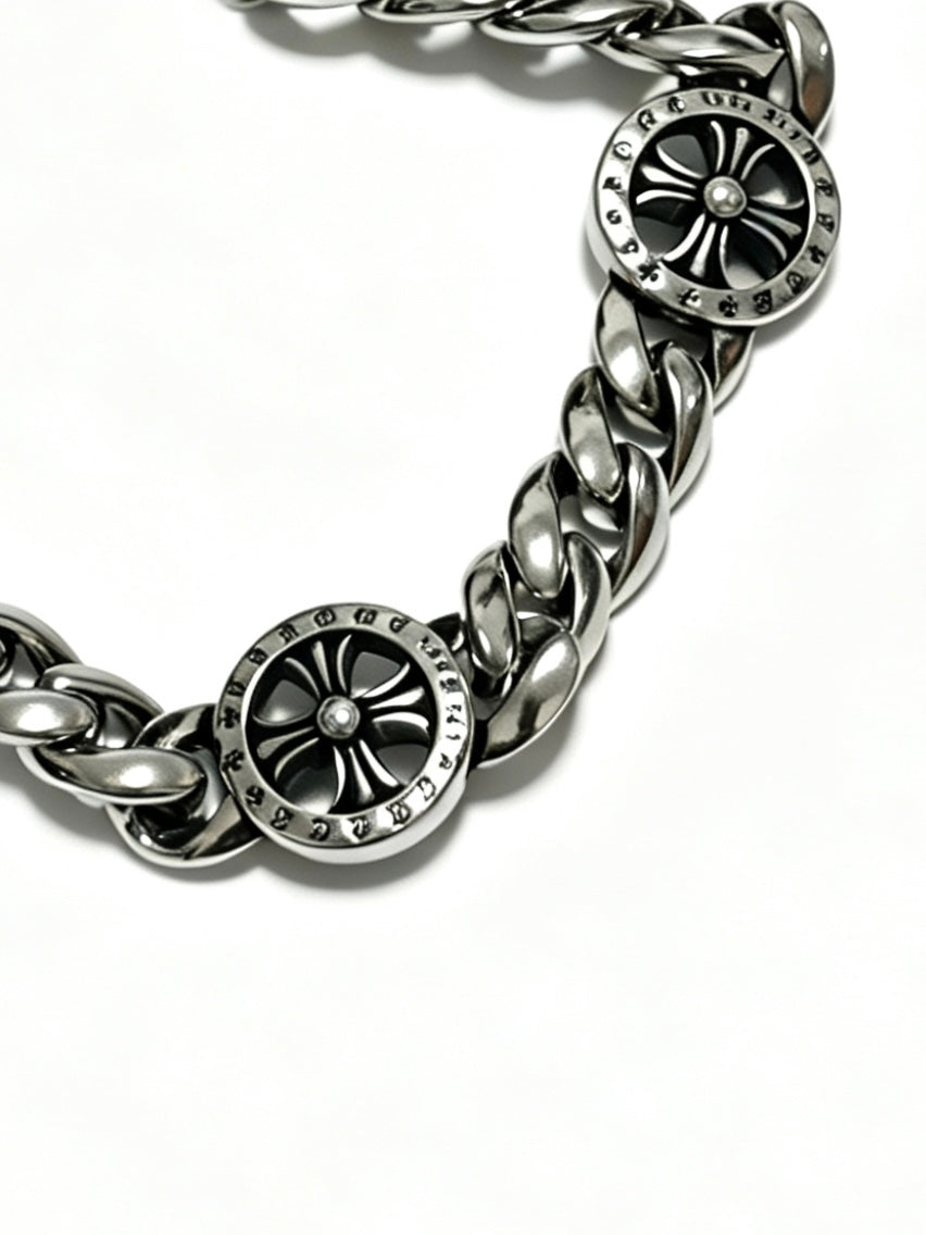 Signature Emblem Bracelet in Polished Metal-Tone – Design 002 side detail