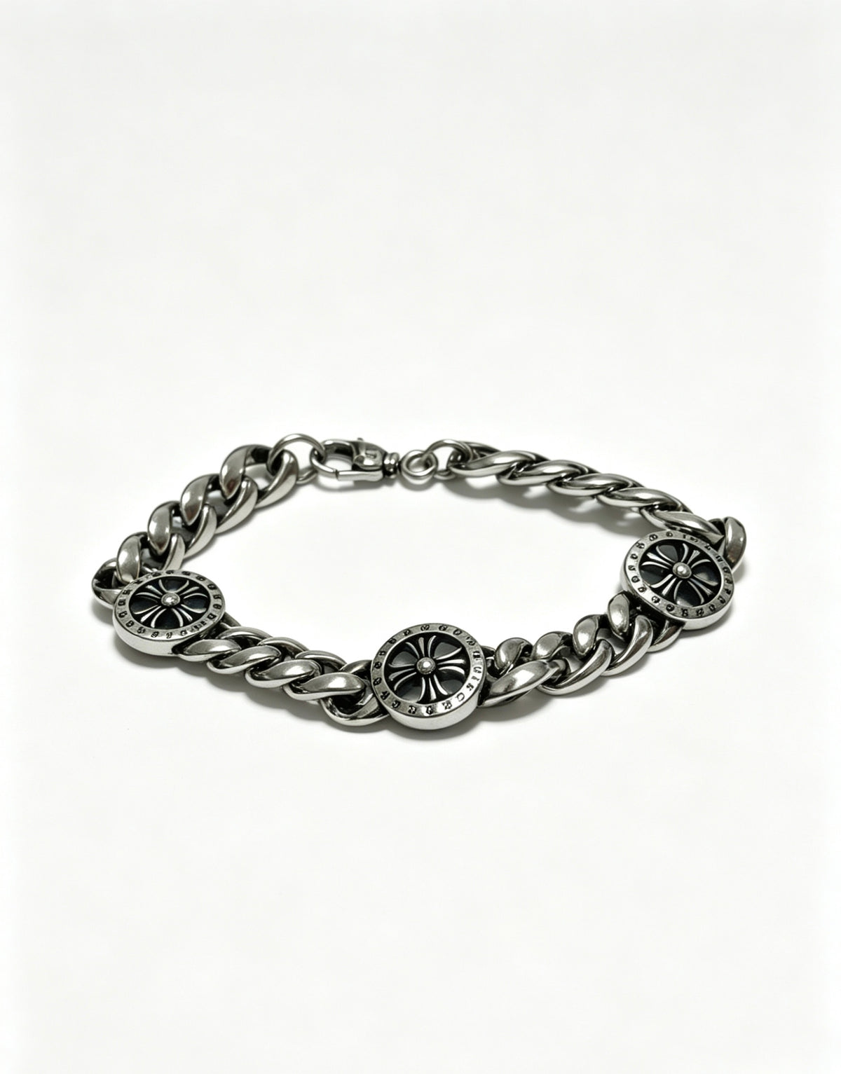 Cross Cuban-Link Bracelet in Antique Silver-Tone – Cuban Link – Design 02 main product view