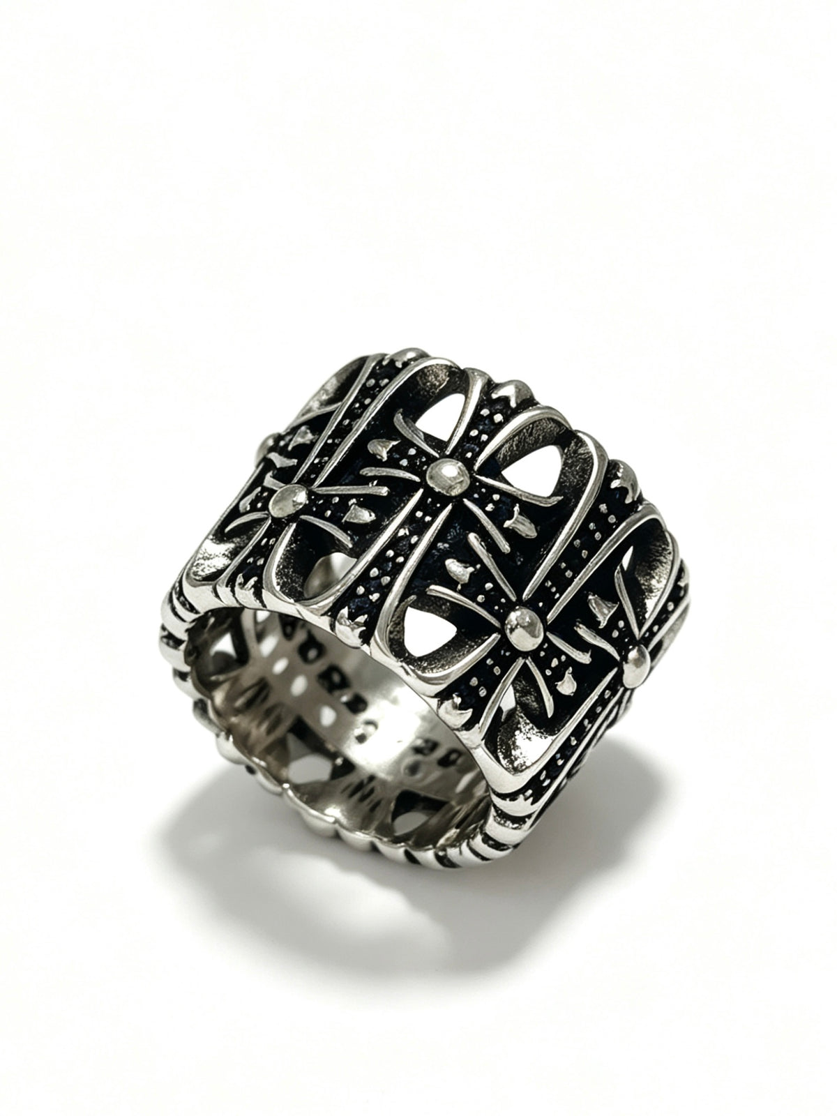 Signature Emblem Statement Ring in Polished Metal-Tone – Design 006 detail view
