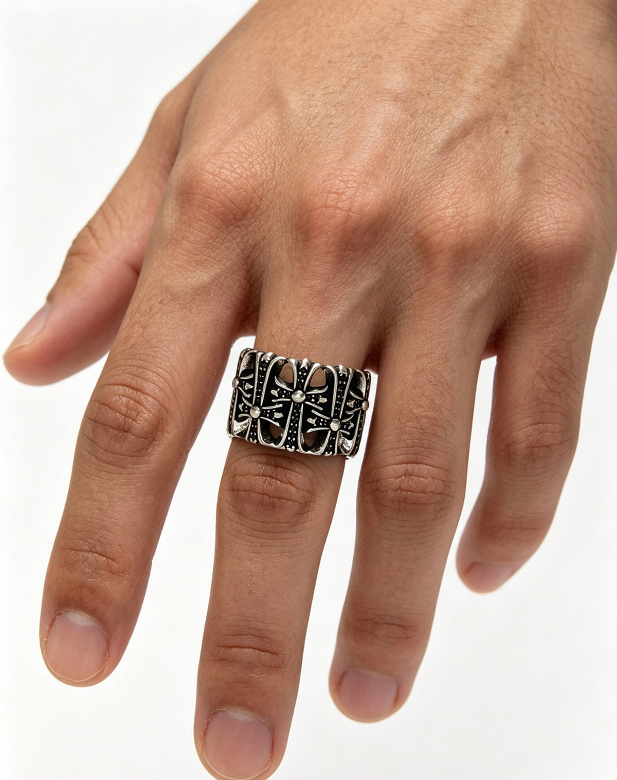 Signature Emblem Statement Ring in Polished Metal-Tone – Design 006 main product view