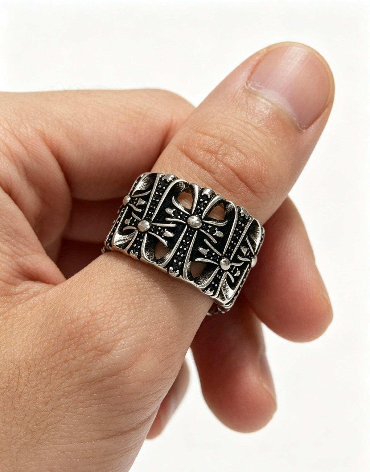 Signature Emblem Statement Ring in Polished Metal-Tone – Design 006 front product view