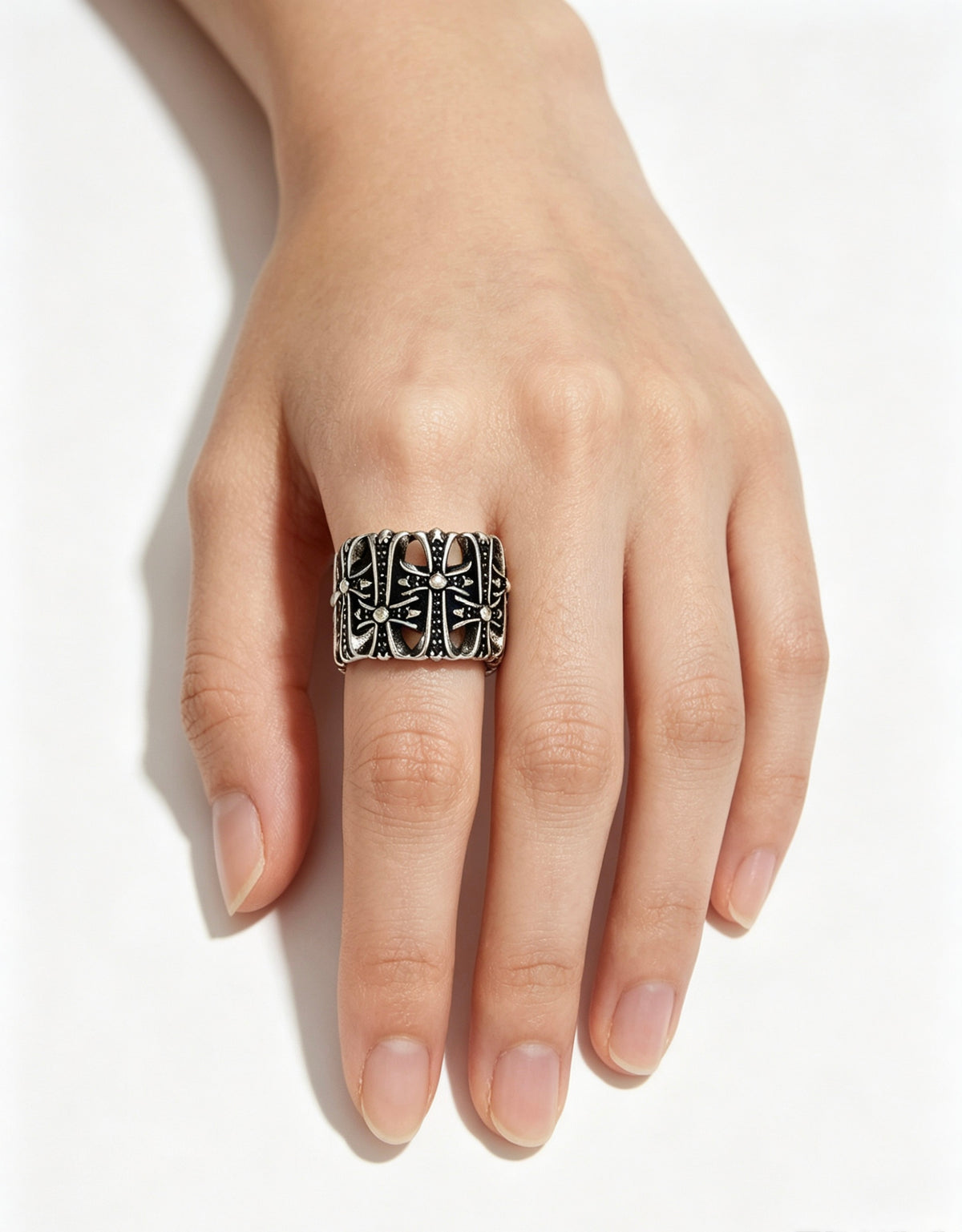 Cross Statement Ring in Metal-Tone – Design 06 detail view