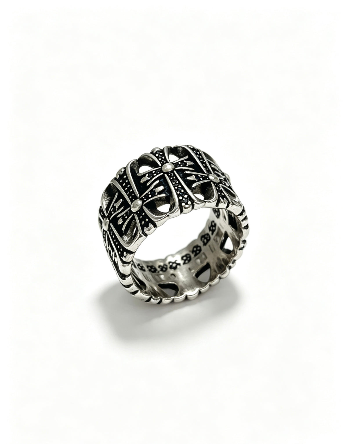 Signature Emblem Statement Ring in Polished Metal-Tone – Design 006 close-up detail