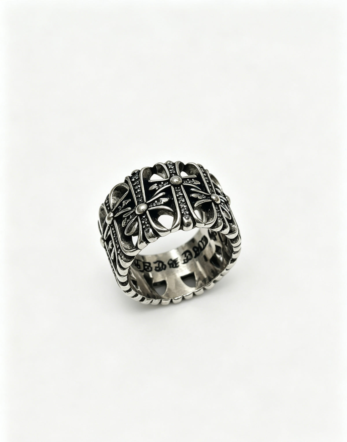 Signature Emblem Statement Ring in Polished Metal-Tone – Design 005 detail view