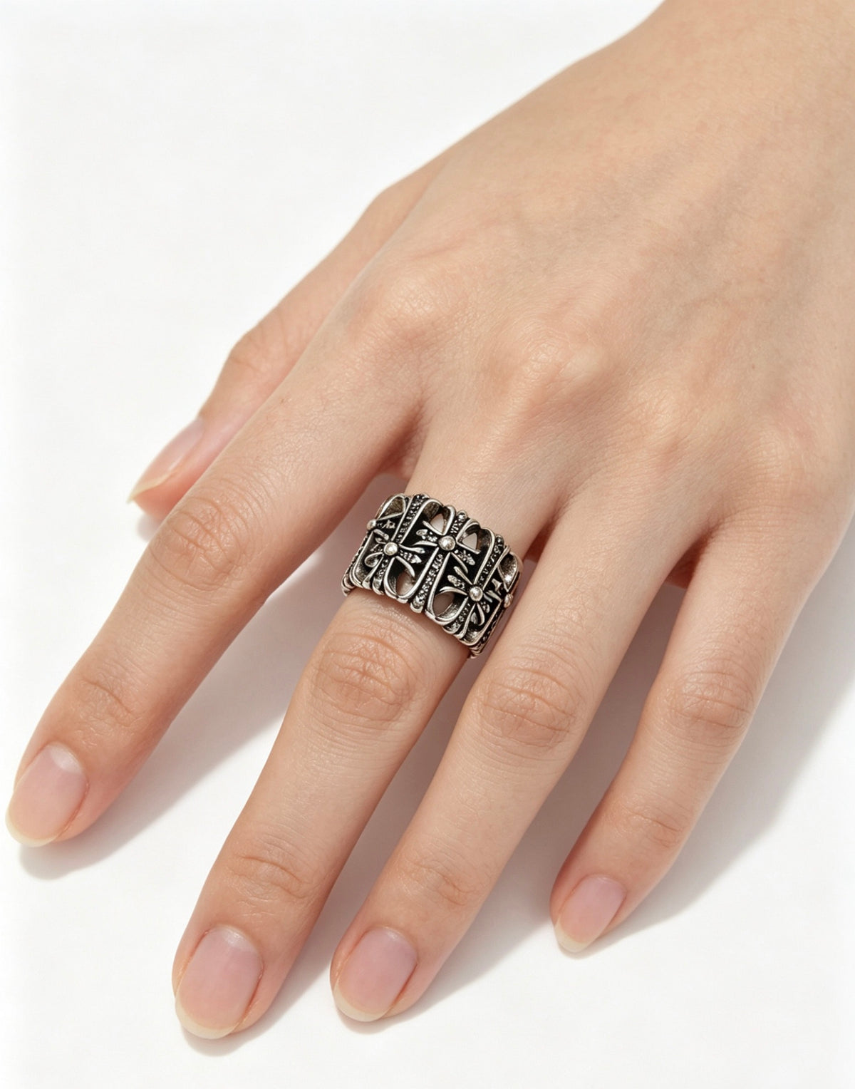 Cross Statement Ring in Metal-Tone – Design 05 detail view