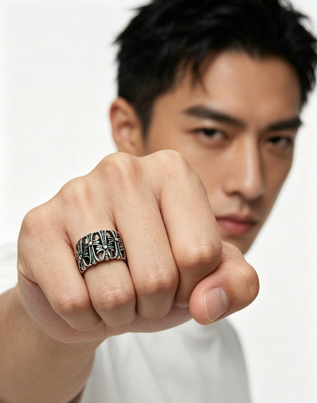 Signature Emblem Statement Ring in Polished Metal-Tone – Design 003 detail view