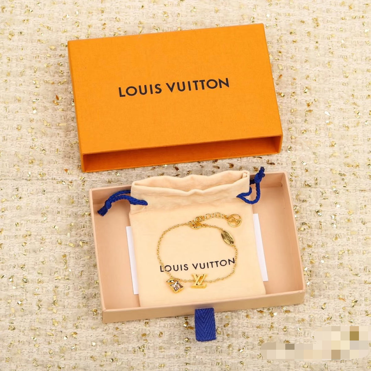 Letter Emblem Bracelet in Polished Metal-Tone – Design 003 front product view