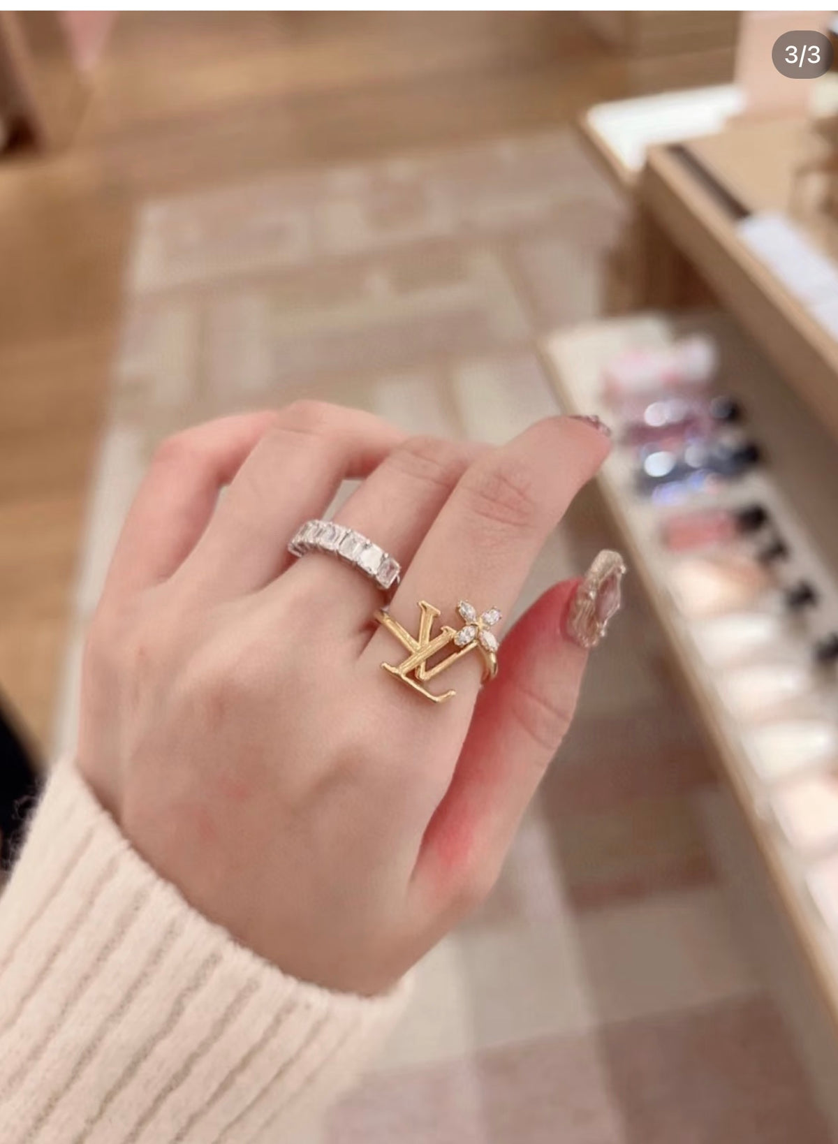 Letter Emblem Statement Ring in Polished Metal-Tone – Design 002 detail view