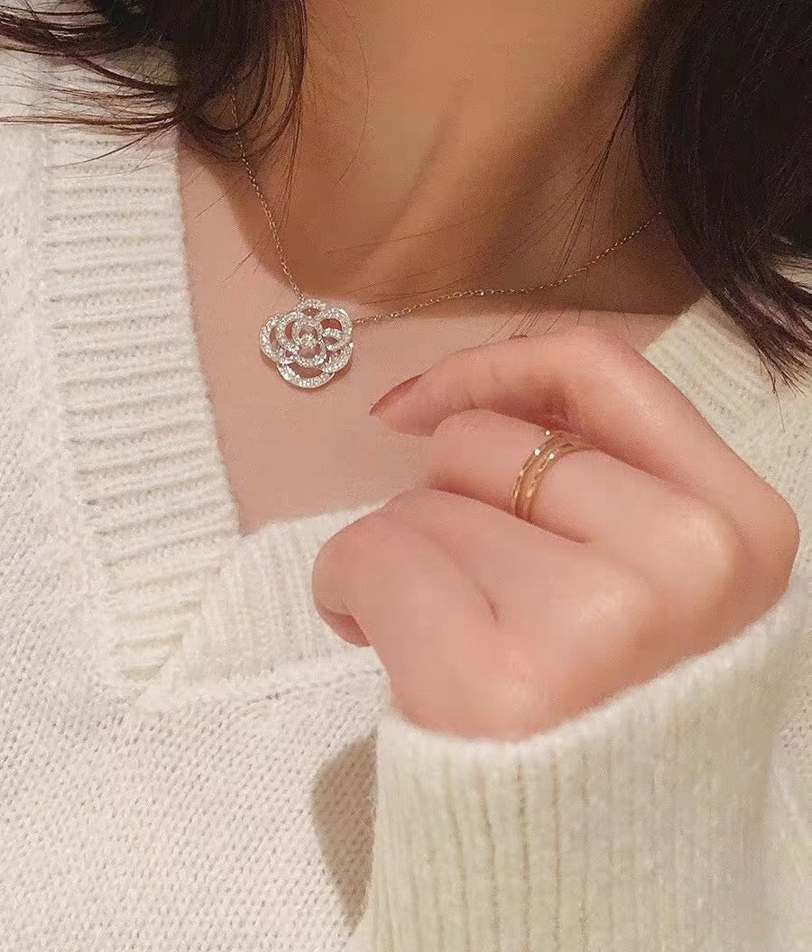 Camellia Pendant Necklace in Gold-Tone – Camellia Detail – Design 004 detail view