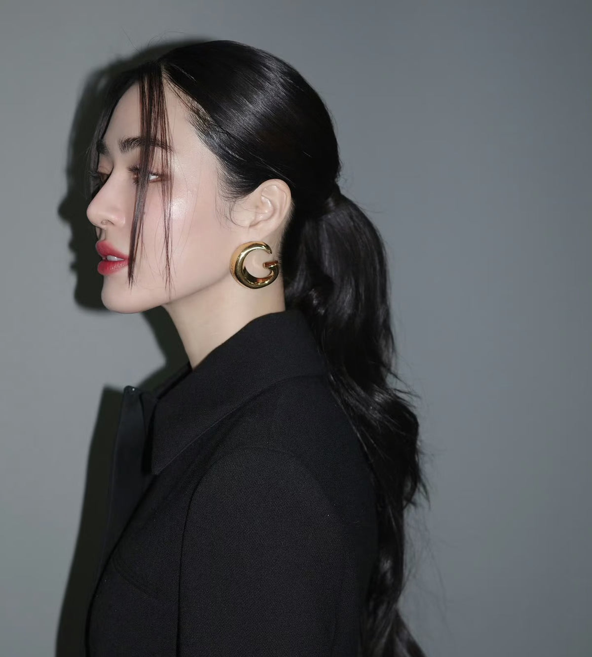 Double-G Emblem Stud Earrings in Gold-Tone – Design 001 styled product view