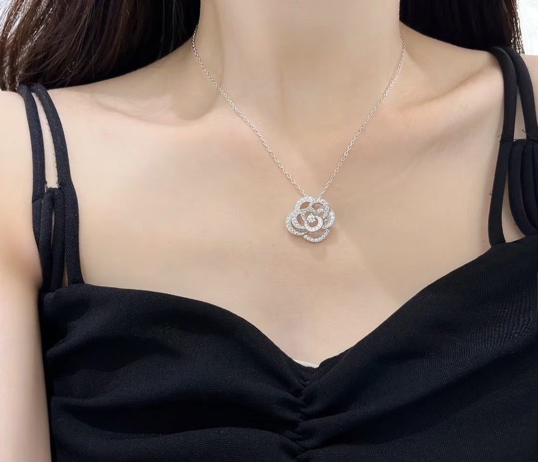 Camellia Pendant Necklace in Gold-Tone – Camellia Detail – Design 003 main product view