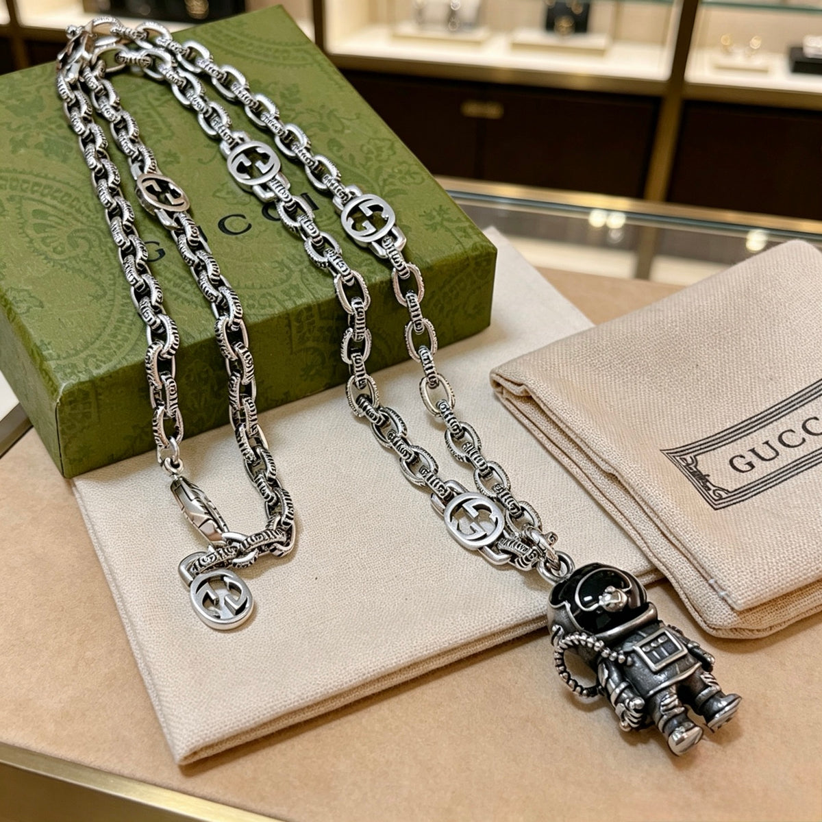 Double-G Emblem Pendant Necklace in Polished Metal-Tone – Vintage Detail – Design 003 main product view