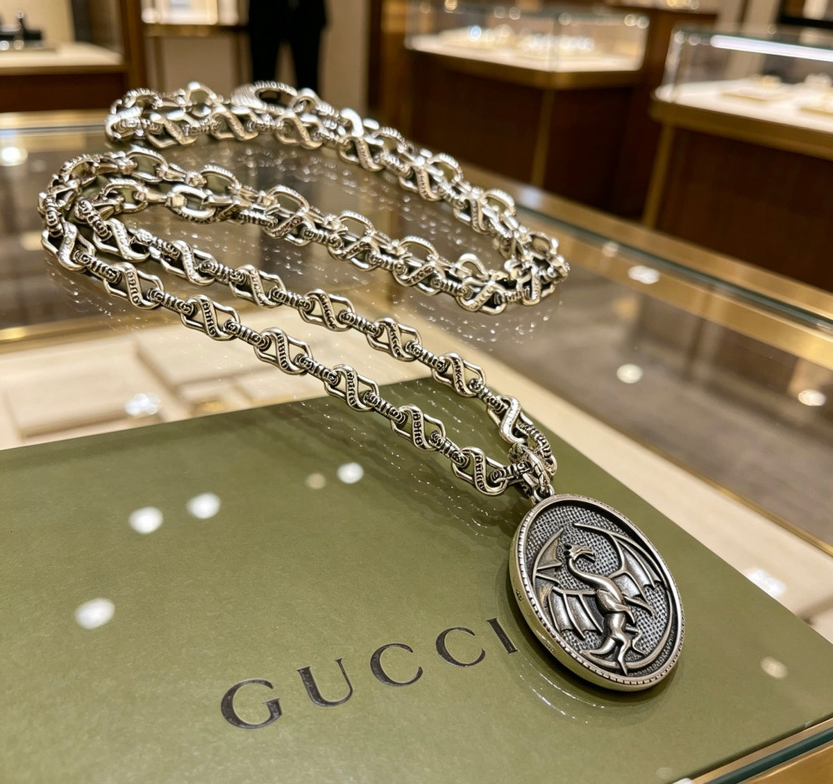 Double-G Emblem Pendant Necklace in Polished Metal-Tone – Design 019 main product view