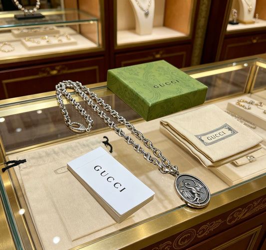 Double-G Emblem Pendant Necklace in Polished Metal-Tone – Design 019 main product view