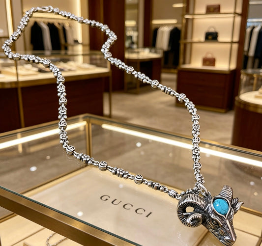 Double-G Emblem Pendant Necklace in Polished Metal-Tone – Design 004 main product view