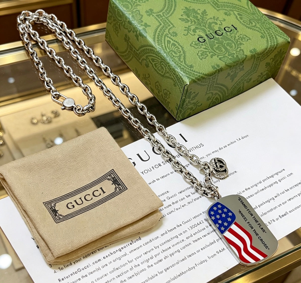 Double-G Emblem Pendant Necklace in Polished Metal-Tone – Design 016 detail view