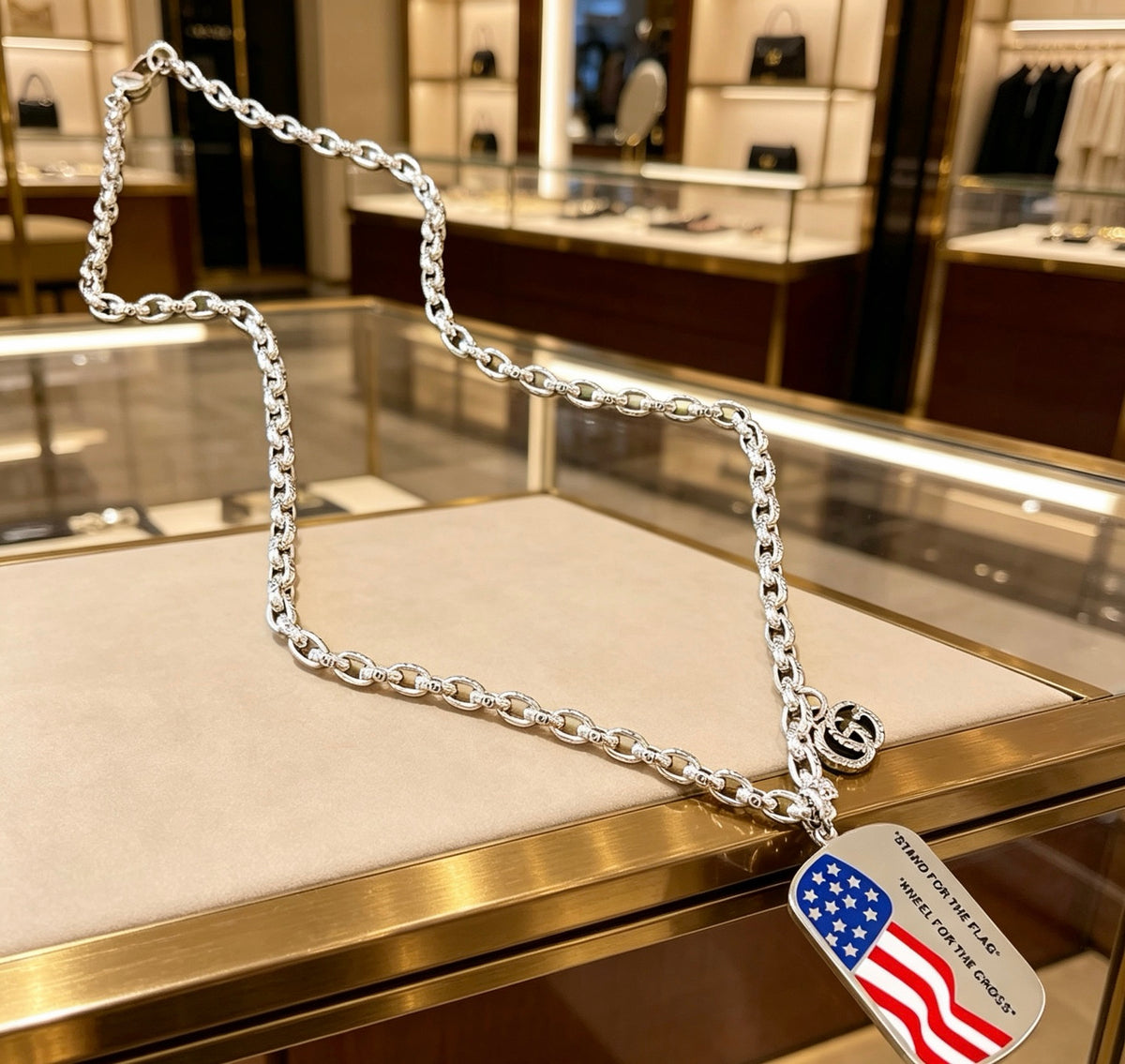 Double-G Emblem Pendant Necklace in Polished Metal-Tone – Design 016 front product view