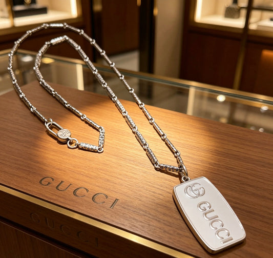 Double-G Emblem Pendant Necklace in Polished Metal-Tone – Design 015 main product view