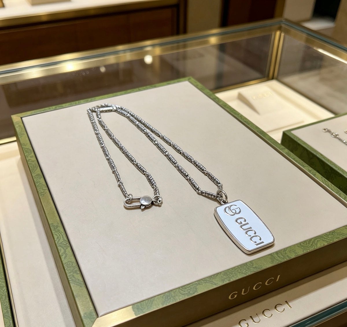 Double-G Emblem Pendant Necklace in Polished Metal-Tone – Design 001 front product view