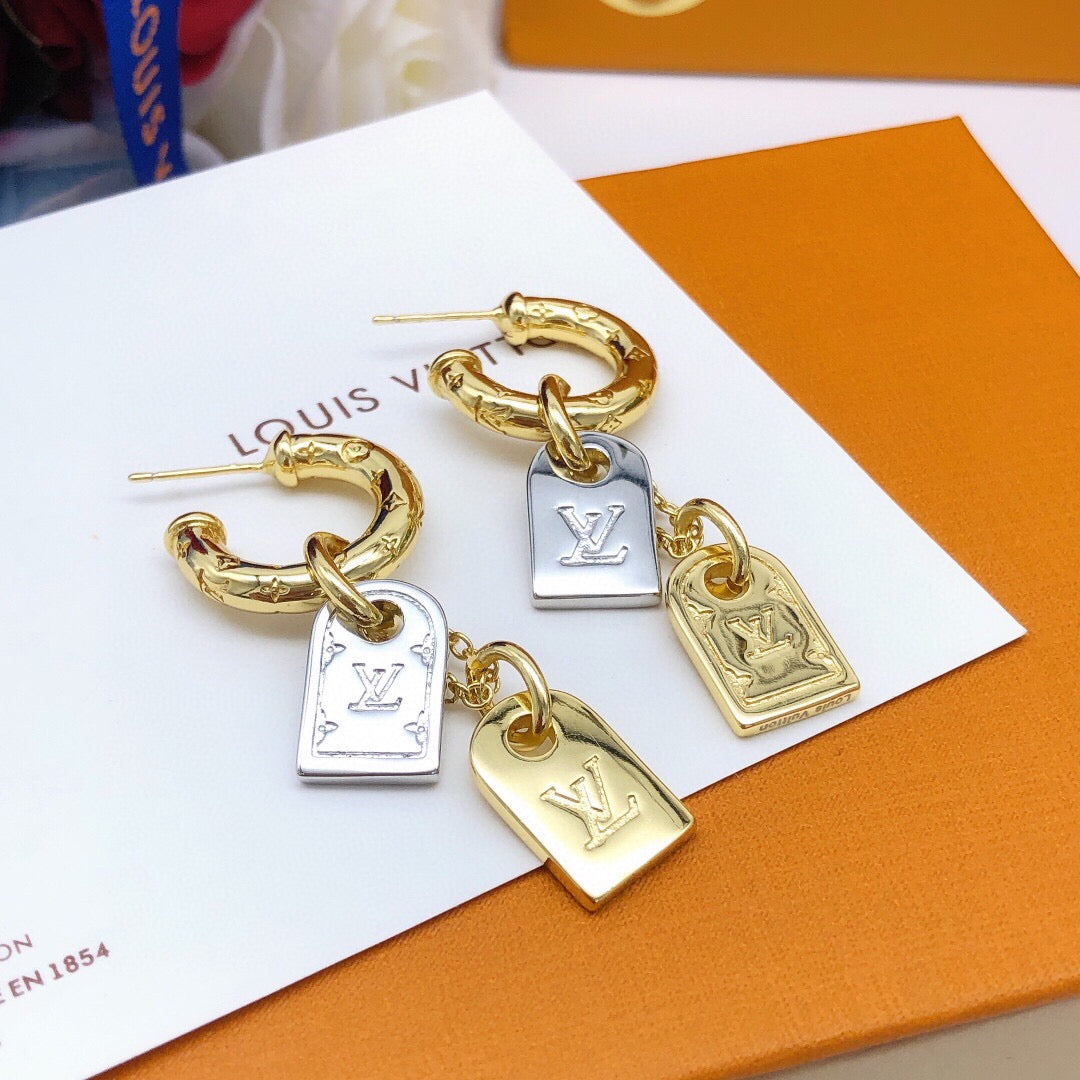 Geometric Emblem Stud Earrings in Gold-Tone – Design 003 side detail